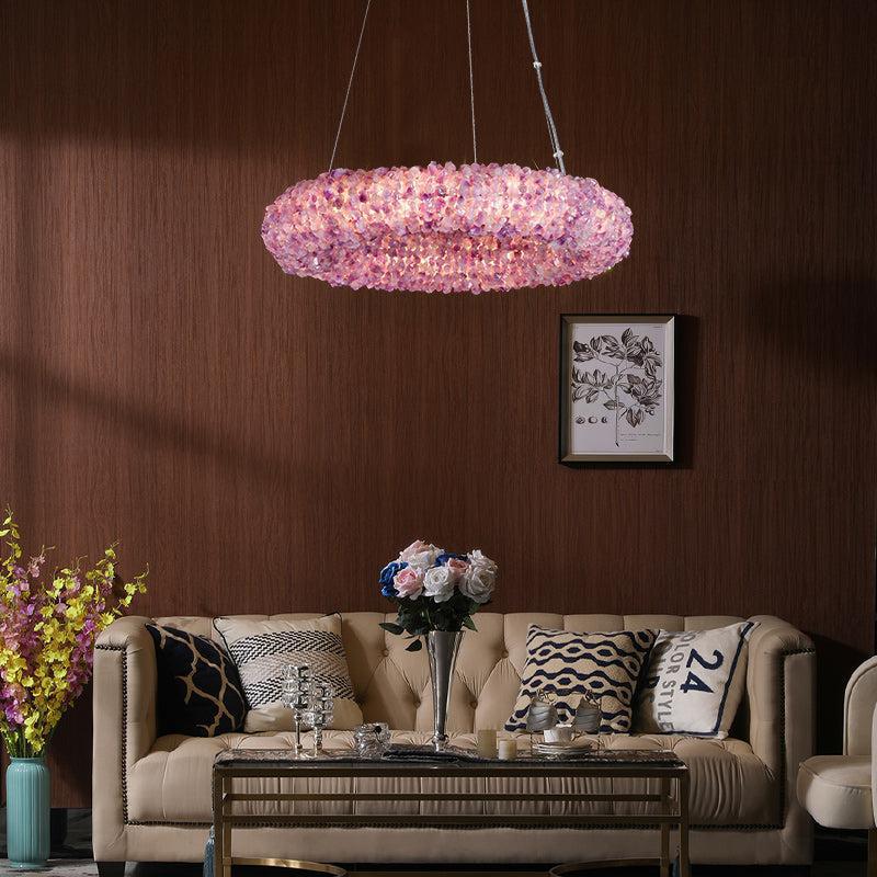 Derek Modern Pink Crystal Cluster Round Chandelier