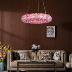 Derek Modern Pink Crystal Cluster Round Chandelier