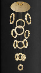 Modern Multi Gold Donuts Shape Crystal Chandelier Ring Round Light for Foyer Staircase / Living Room / Bar /