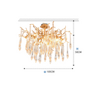 Iris Raindrop Brass Branch Crystal Ceiling Light Flushmount
