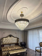 Black Crystal and Stainless Steel Round Chandelier Ceiling Light , Modern Finish