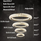 Extra Large Multi-Layers Rings Crystal Chandelier Modern Art Waves Creative Pendant Light for High-Ciling