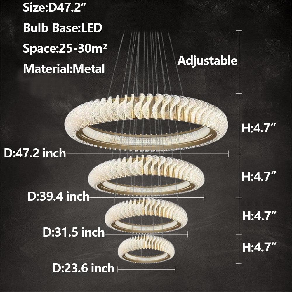 Extra Large Multi-Layers Rings Crystal Chandelier Modern Art Waves Creative Pendant Light for High-Ciling