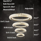 Extra Large Multi-Layers Rings Crystal Chandelier Modern Art Waves Creative Pendant Light for High-Ciling