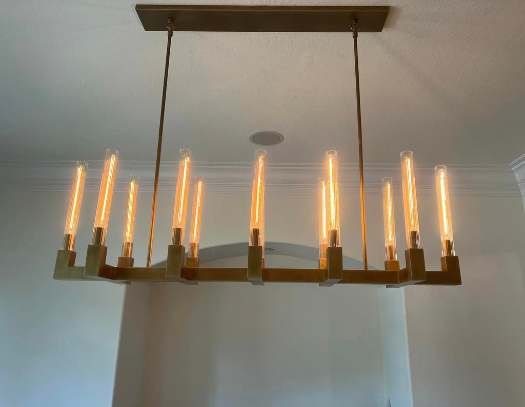 Modern Linear Round / linear Tubular Glass Chandelier for Dining Room / kitchen Island