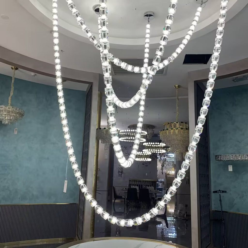 Modern Crystal Bullet Necklace Chain Chandelier for Living Room / staircase / foyer / hotel / restaurant