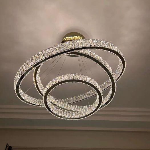 Modern Front Entryway Chandelier 3 / 4 / 5 / 6 / 7 Rings Crystal Gold / Chrome Finish Ceiling Lamp
