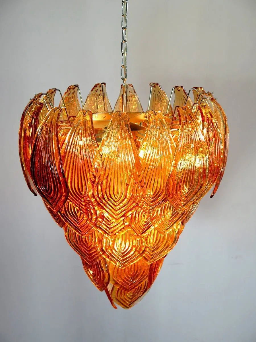 Murano Chandelier – 52 Felci Glass Leaves – Amber
