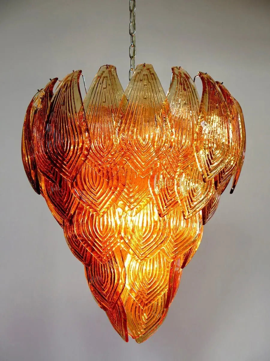 Murano Chandelier – 52 Felci Glass Leaves – Amber