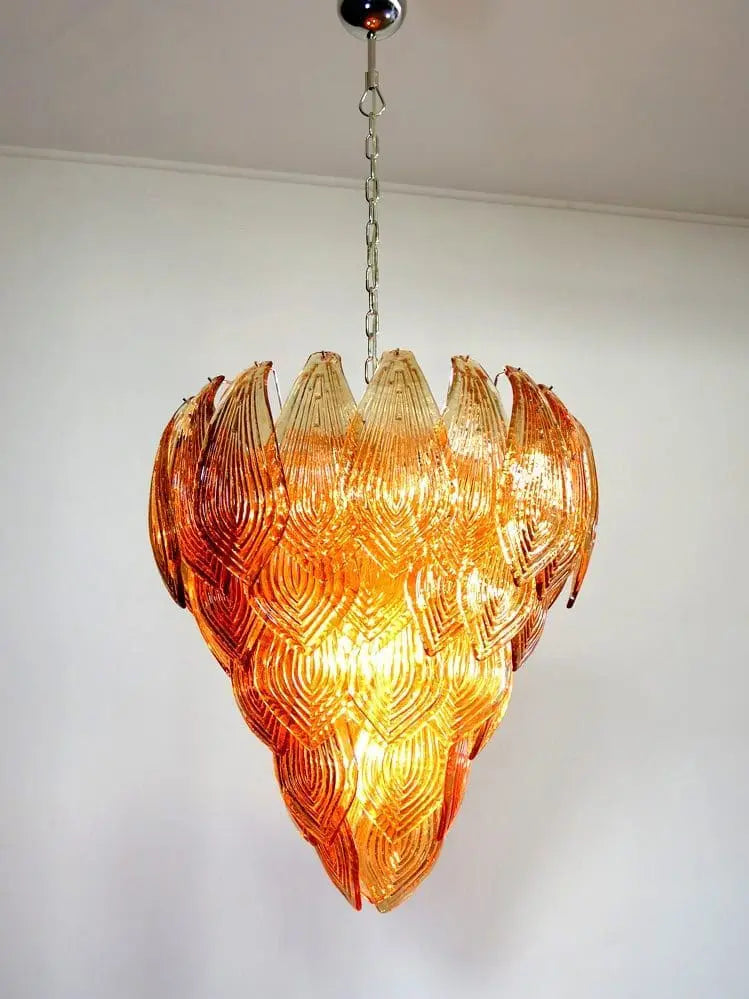 Murano Chandelier – 52 Felci Glass Leaves – Amber