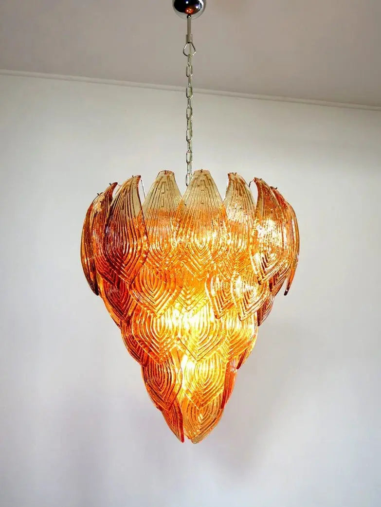Murano Chandelier – 52 Felci Glass Leaves – Amber