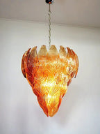 Murano Chandelier – 52 Felci Glass Leaves – Amber