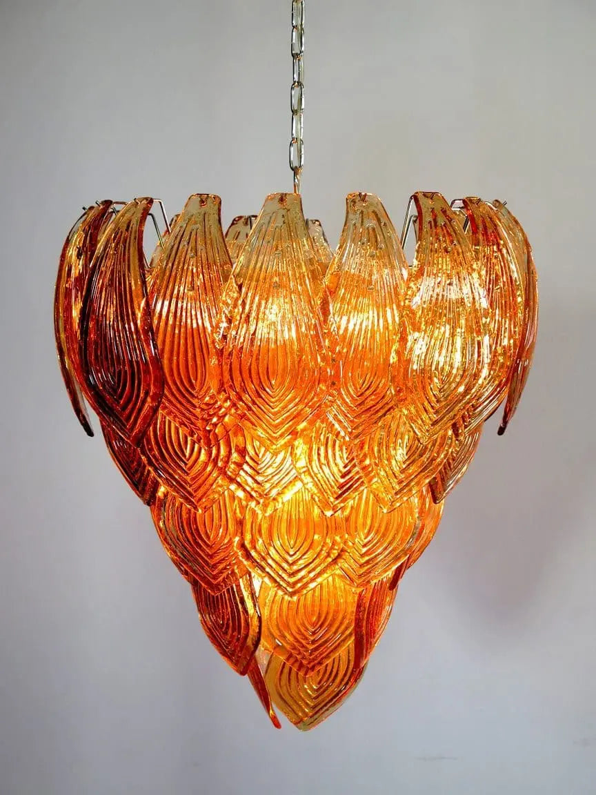 Murano Chandelier – 52 Felci Glass Leaves – Amber