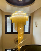 Extra Large Multi-Layered Post-Modern Luxury Metal Chains Chandelier for High-Ceiling Room