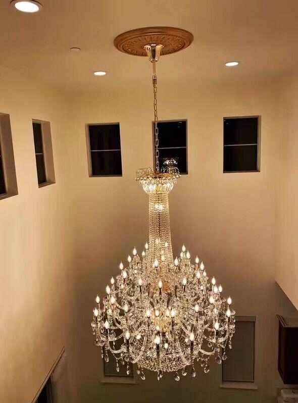 Extra Large European-Style Multi-Layers Candle Luxury Crystal Chandelier Gold Art Foyer / staircase Decorative