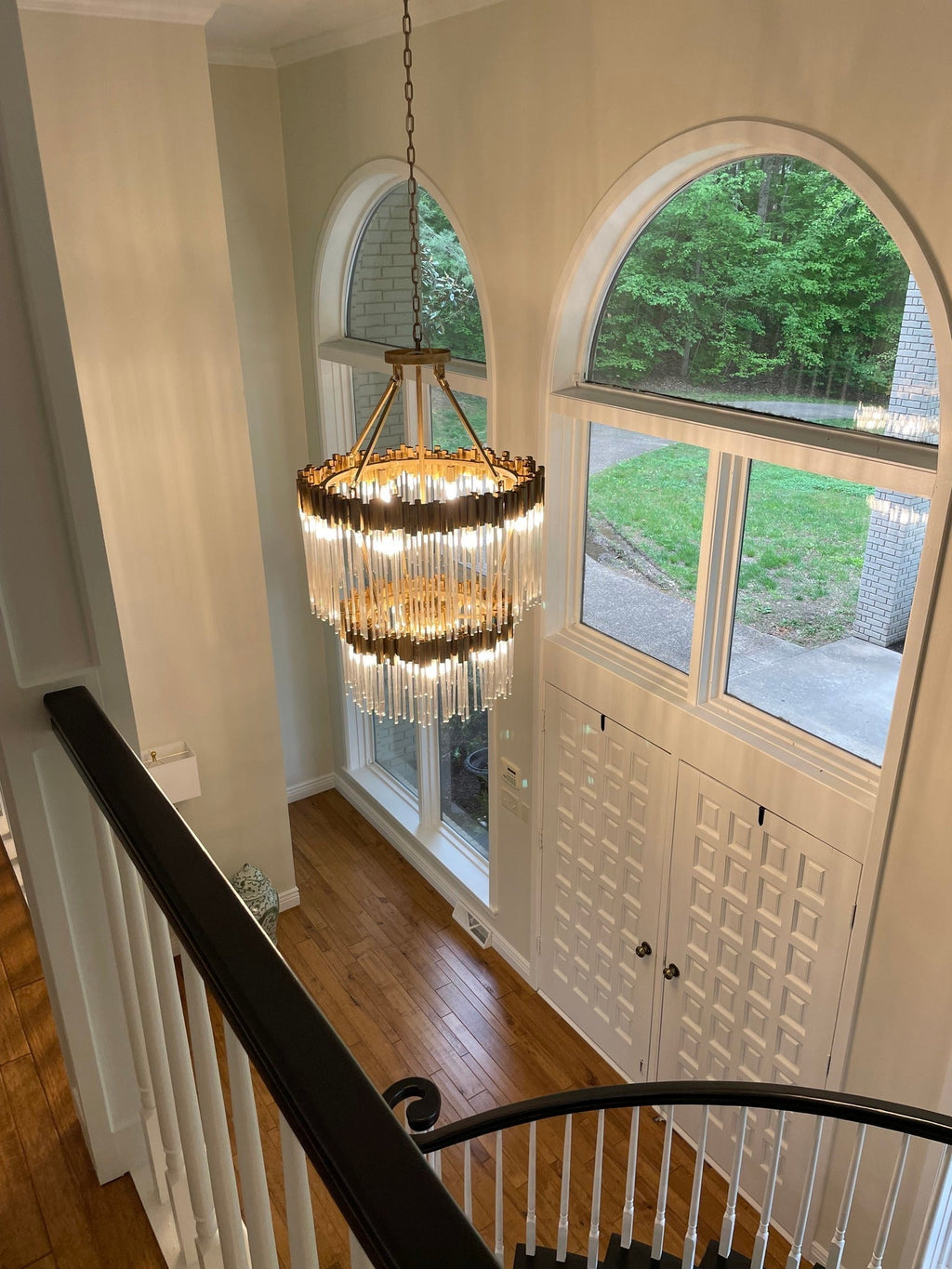 Large Elegant Multi-Layers Glam Glass Chandelier for High-Ceiling Staircase / entryway / living / meeting Room