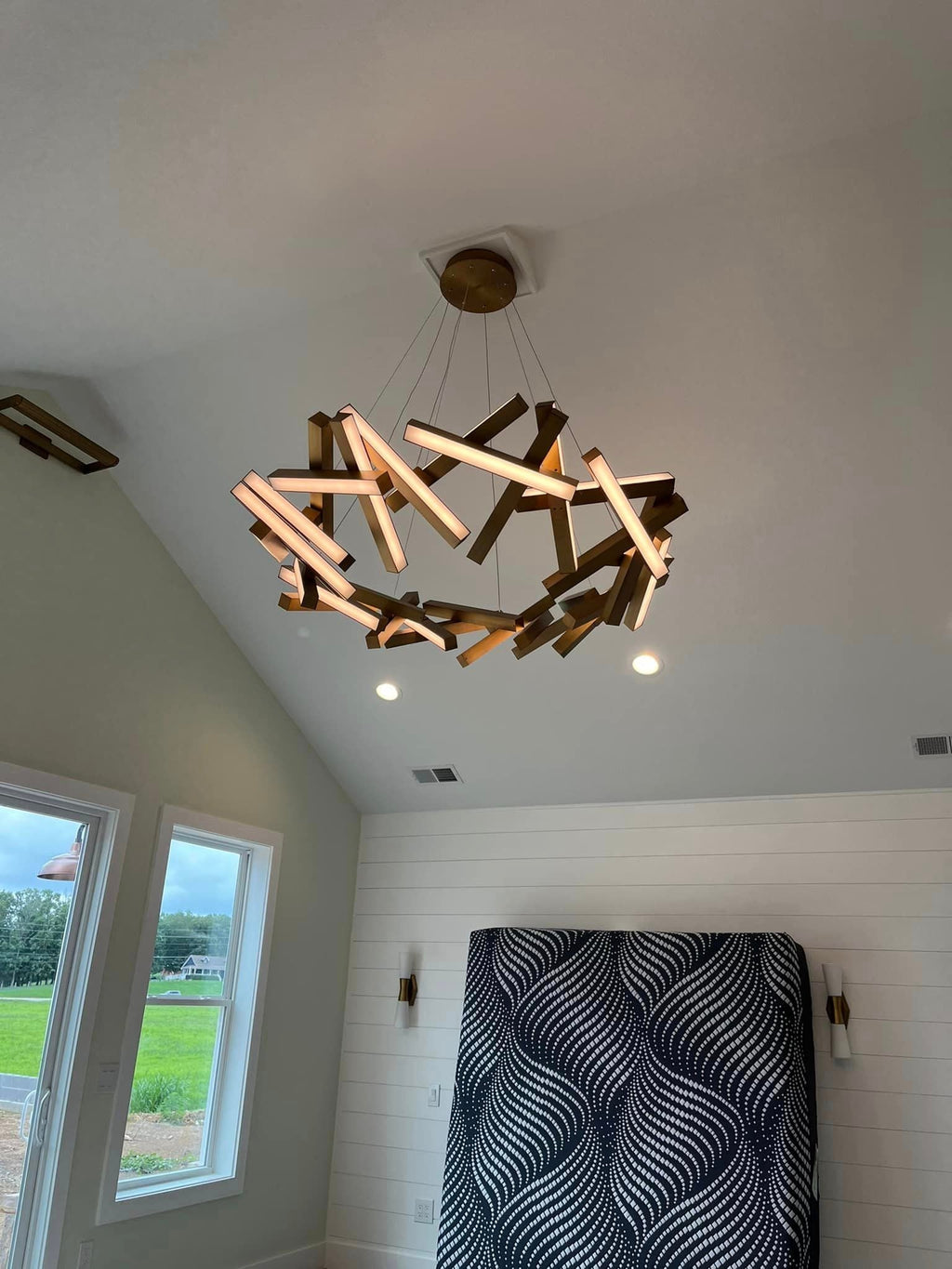 Modern Round / linear Geometric Aluminum LED Chandelier for Dining Room / bedroom