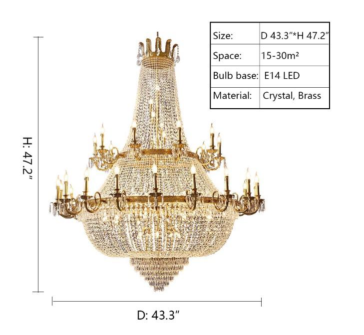 Oversized Luxury Double-Layers Golden French Style Crystal Chandelier for Living / dinning Room / foyer /