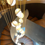 Modern Acrylic and Metal Floating Ball Chandelier for Staircase Foyer Entryway Living Room