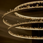 36 Inch Round Modern Chandelier Brass & Clear Geode Quartz Crystal Hanging Light