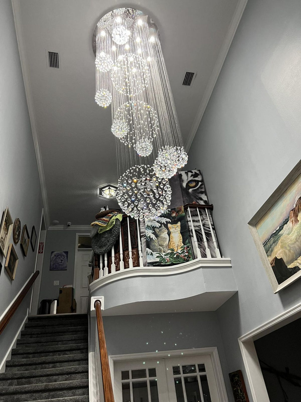 K9 Crystal Raindrop Globe Spiral Chandelier for Entryway and Staircase