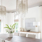 Modern Multi-Tier Champagne-Hued Glass Chandelier in Chrome Finish