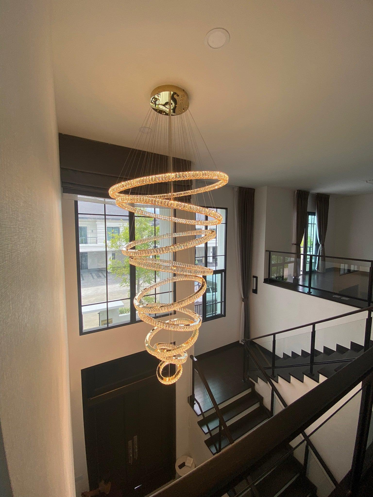Modern Front Entryway Chandelier 3 / 4 / 5 / 6 / 7 Rings Crystal Gold / Chrome Finish Ceiling Lamp