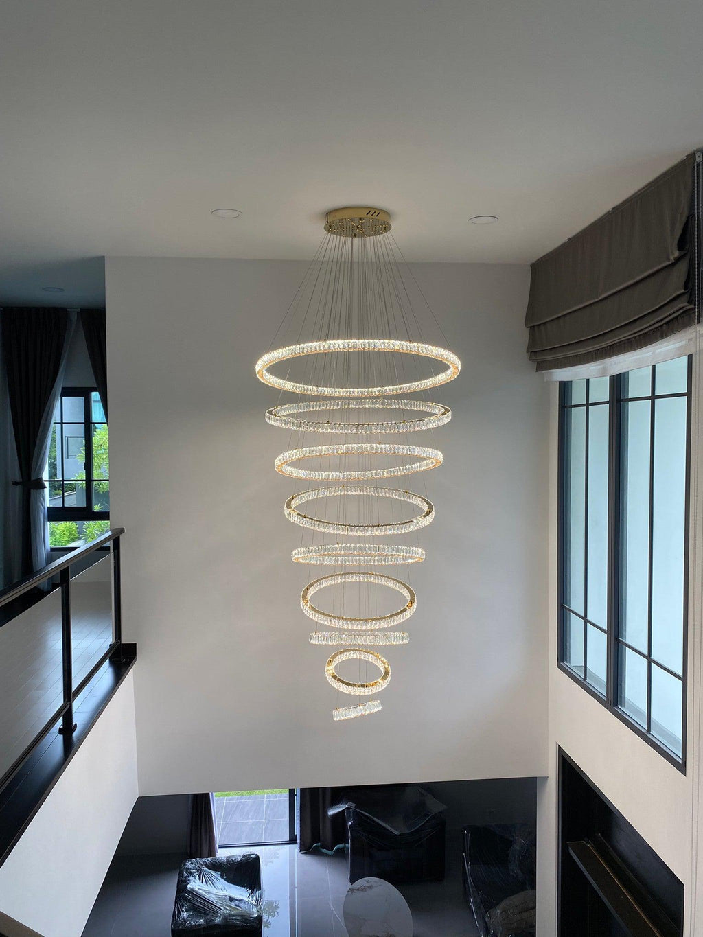 Modern Front Entryway Chandelier 3 / 4 / 5 / 6 / 7 Rings Crystal Gold / Chrome Finish Ceiling Lamp
