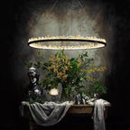 Modern Round Chandelier with Brass / black Finish and Natural Quartz Crystals