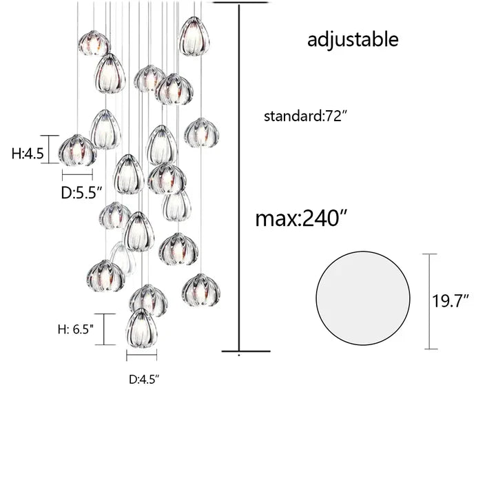 Modern Nordic Style Hand Blown Glass Pendant Crystal Chandelier for Dining Room / living Room / stairwell