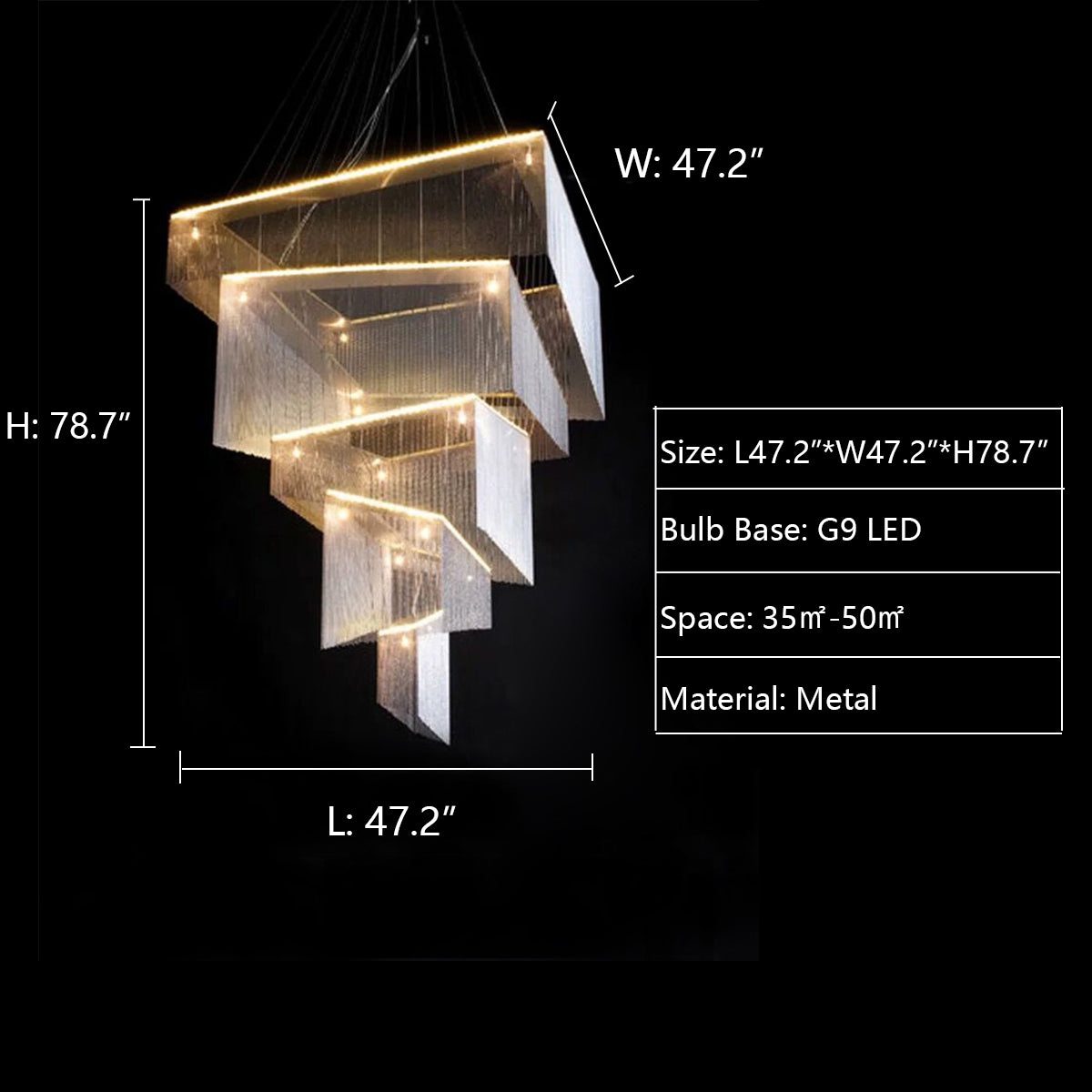 Extra Large Art Multi-Tier Aluminum Chain Tassel Chandelier for High-Ceiling Room