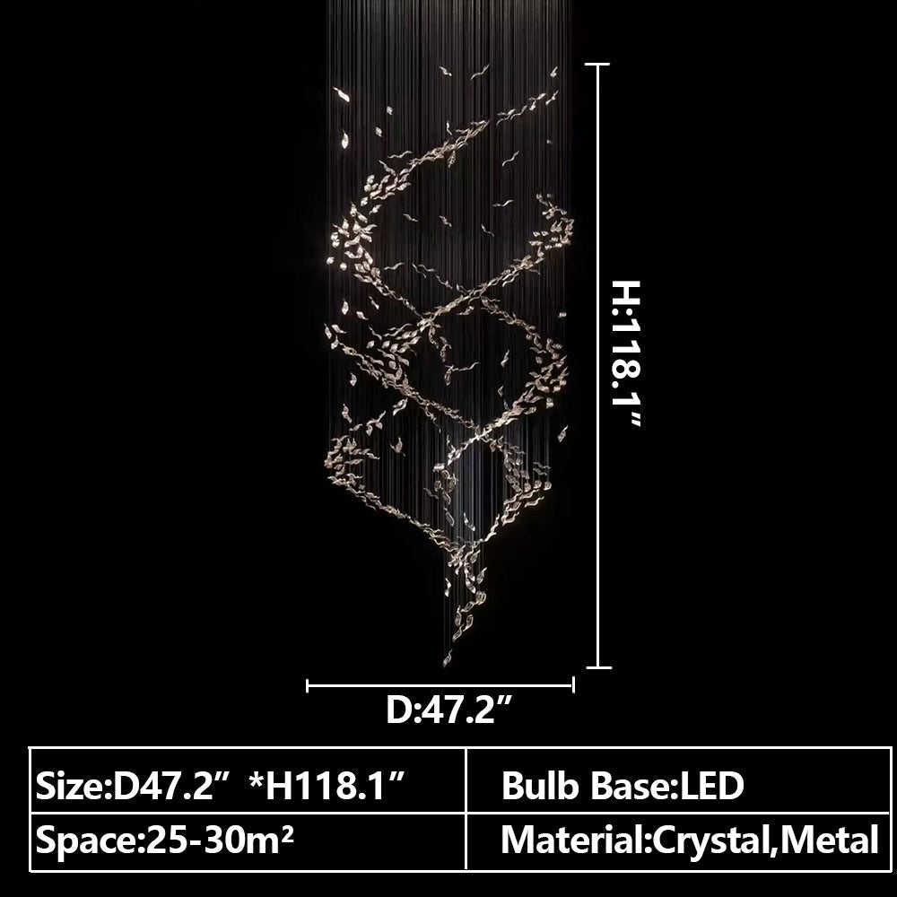 Extra Large Luxury Art Double Spiral Creative Crystal Chandelier for High-Ceiling Foyer / hallway / entryway
