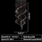 Extra Large Luxury Art Double Spiral Creative Crystal Chandelier for High-Ceiling Foyer / hallway / entryway