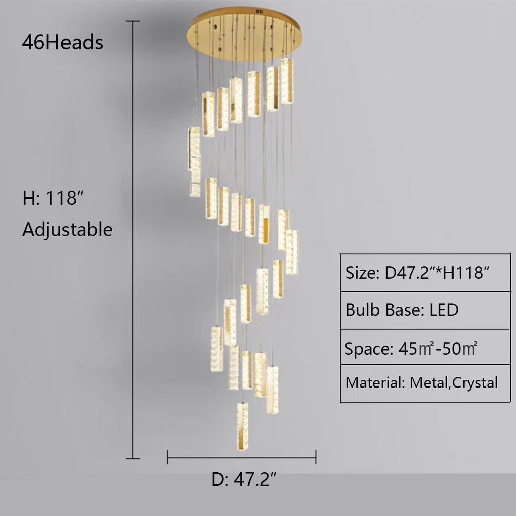 Extra Large Modern Spiral Crystal Ceiling Light Decoration for Staircase / High Ceiling Living Room / Hotel