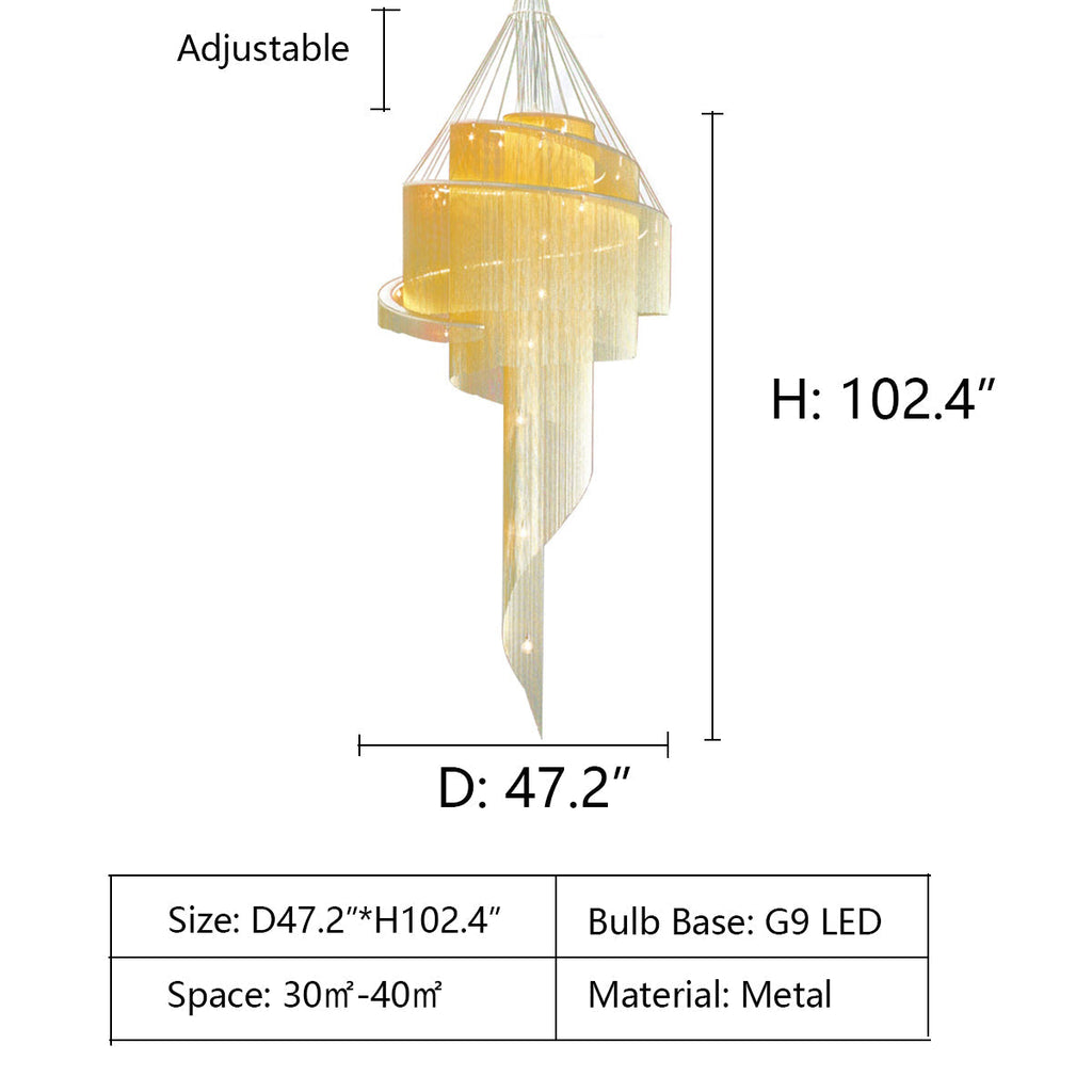 Extra Large Multi-Layered Post-Modern Luxury Metal Chains Chandelier for High-Ceiling Room