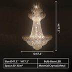 Empire Extra Large French Classic Multi-Tiered Crystal Chandelier with Metal Finish and Lotus-Shaped Design