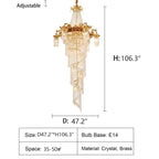 Extra Large Retro Luxury Full Copper Crystal Chandelier for Staircase / Duplexes / Villas