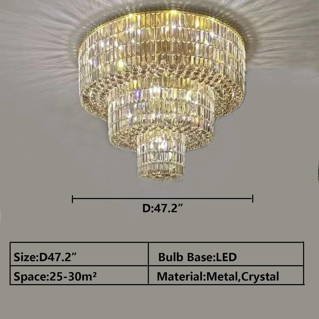 Extra Large Gold Flush Mount Crystal Light Round 3-Layers Decorative Living Room / dining Room Light
