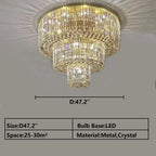 Extra Large Gold Flush Mount Crystal Light Round 3-Layers Decorative Living Room / dining Room Light