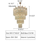 Extra Large Luxury Multi-Tiered Crystal Chandelier in Gold Finish for Foyer / staircase