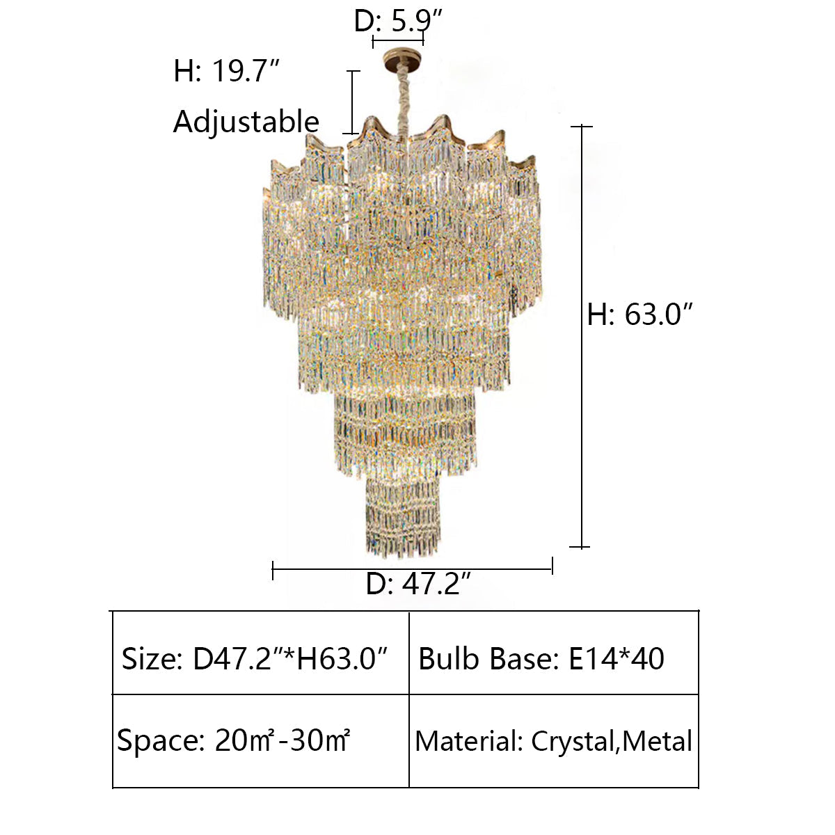 Extra Large Luxury Multi-Tiered Crystal Chandelier in Gold Finish for Foyer / staircase