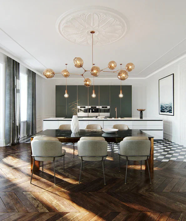 Modern Sputnik Smoky Gray / amber Glass Branch Chandelier for Kitchen Island / dining Room