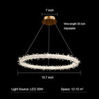 Modern 3-Ring Round K9 Crystal Chandelier with Steel Wire Finish for Living Room Bedroom