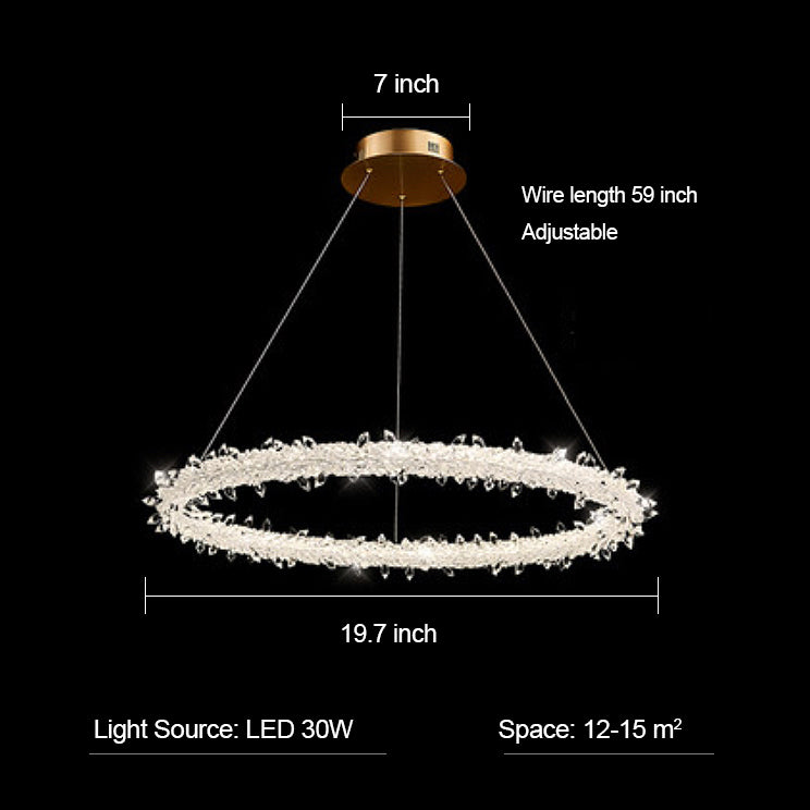 Modern 3-Ring Round K9 Crystal Chandelier with Steel Wire Finish for Living Room Bedroom