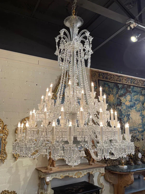 Light Luxury Classic Long Version Tiered Candle Light Crystal Chandelier for High-Ceiling Rooms / living Room