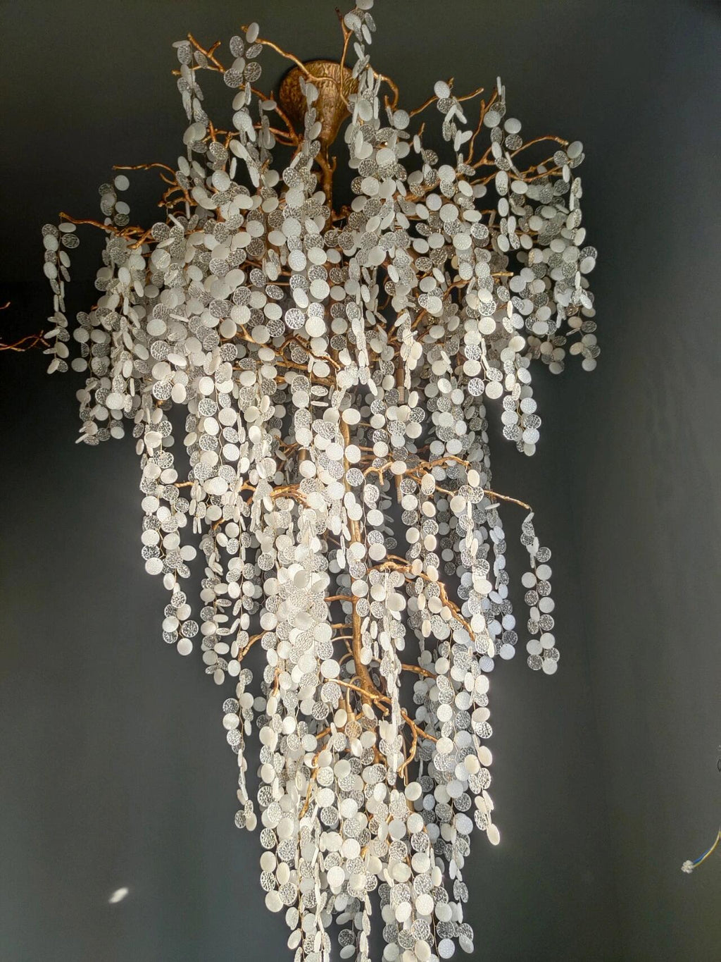 Modern Unique Artistic Flower Brass Branch Semi-Flush Mount Chandelier for Living Room / Hallway / Entryway /