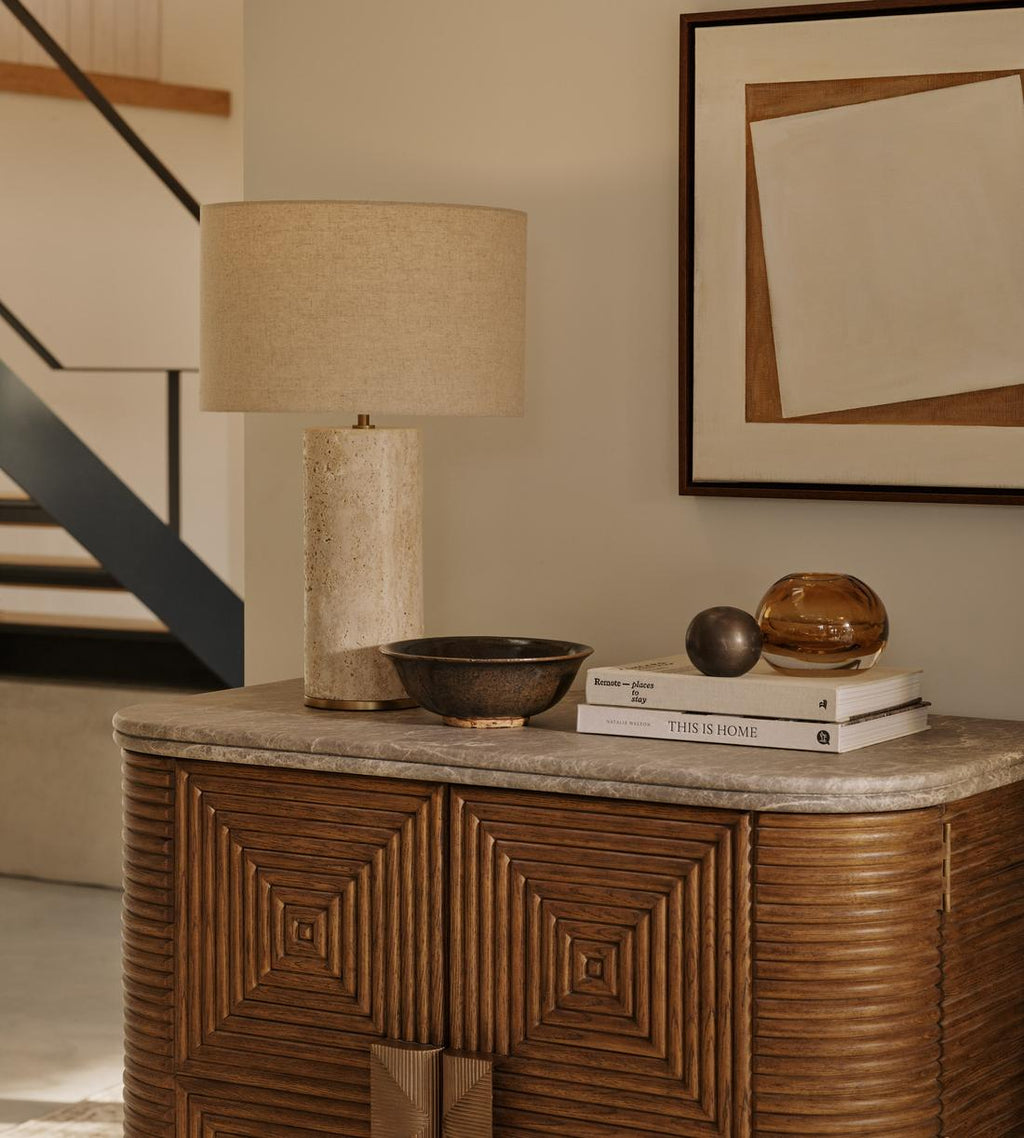 Cream Stone Table Lamp with Linen Shade - Erhaus product image 3
