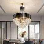 Black Crystal and Stainless Steel Round Chandelier Ceiling Light , Modern Finish