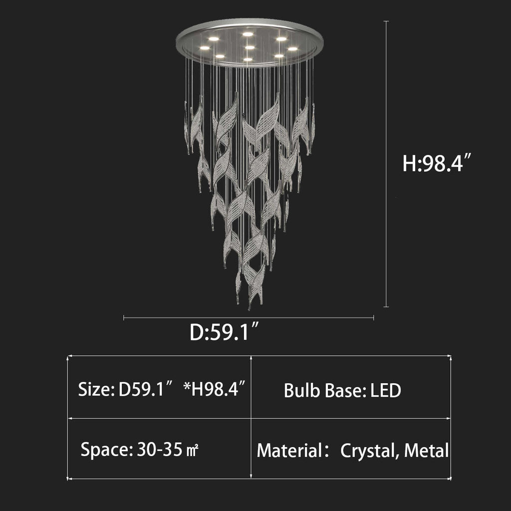 Modern Light Luxury Multi-Layered Openwork Leaf Crystal Chandelier for Living Room / Staircase / duplex