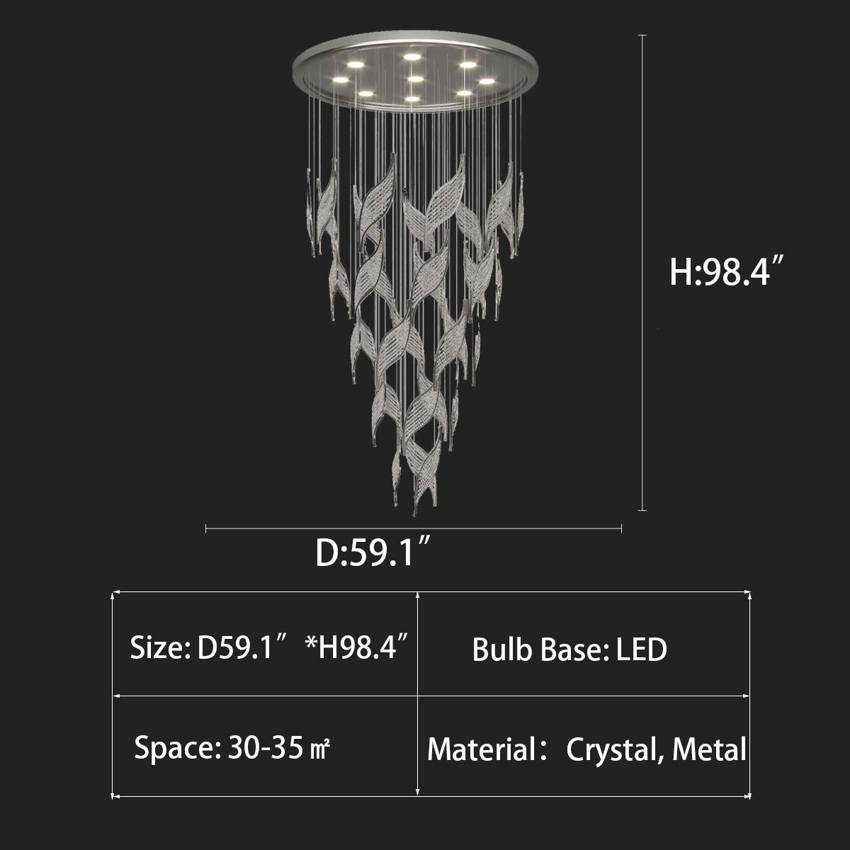 Modern Light Luxury Multi-Layered Openwork Leaf Crystal Chandelier for Living Room / Staircase / duplex
